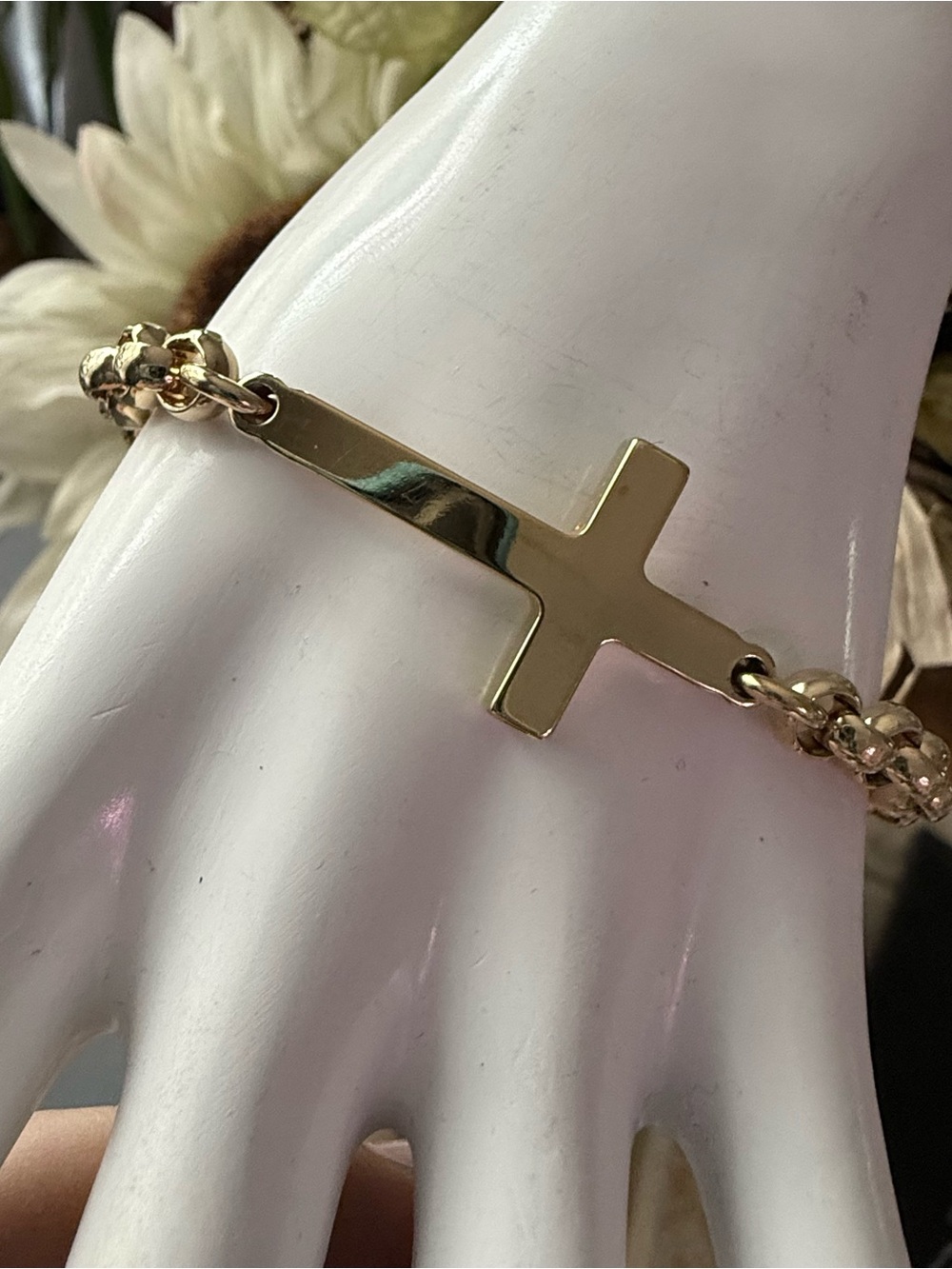 18k Gold Plated Cross Chainlink Bracelet NEW